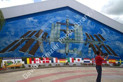 Mural of the international space station at John F. Kennedy Space Center, Merritt Island, Florida, USA.