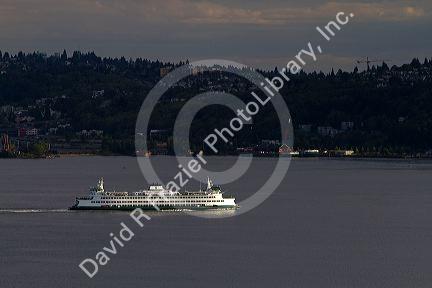 Washington State Ferry in Elliott Bay, Seattle, Washigton, USA.