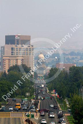 Smoke filled air caused by wildfires settles into the city of Boise, Idaho, USA.