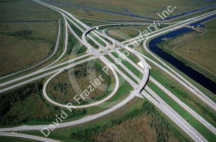 Aerial of U.S. 27 interchange on Interstate 75 alligator alley in Florida.