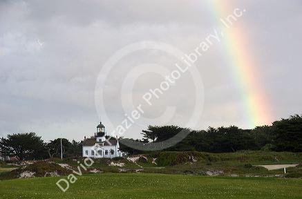 Rainbow over Point Pinos lighthouse at Pacific Grove, California.