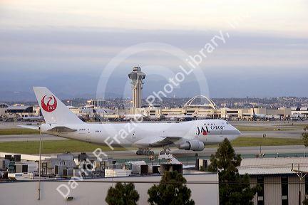 Japan airlines 747 cargo plane at LAX airport in Los Angeles, California.