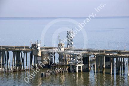 Causeway and drawbridge on the causeway across Lake Pontchartrain near New Orleans, Louisiana.