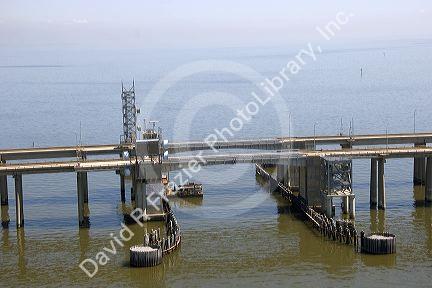 Causeway and drawbridge on the causeway across Lake Pontchartrain near New Orleans, Louisiana.