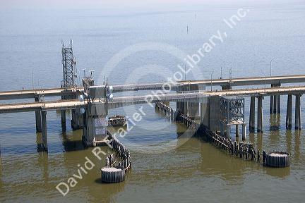 Causeway and drawbridge on the causeway across Lake Pontchartrain near New Orleans, Louisiana.
