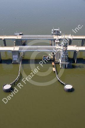 Causeway and drawbridge on the causeway across Lake Pontchartrain near New Orleans, Louisiana.