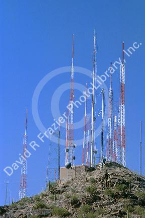 Radio and television transmission towers in Phoenix, Arizona.
