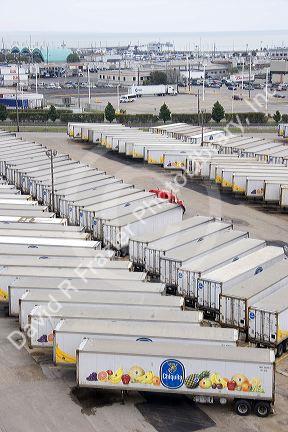 Chiquita bananna transport trailers lined up in Gulfport, Mississippi.