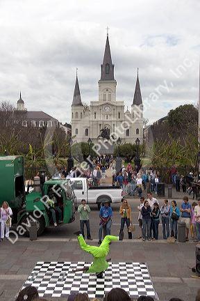 Street performer at Jackson Square in the French Quarter of New Orleans, Louisiana.