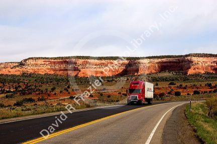 Semi truck traveling on US highway 191 south of Moab, Utah.