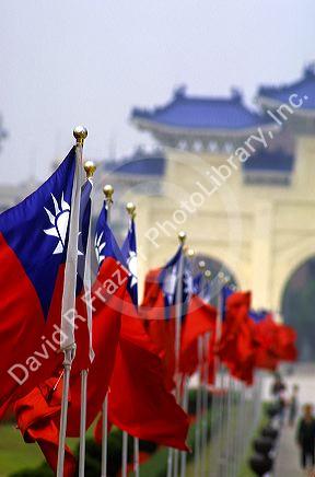 Taiwan flags fly at the Chiang Kai-Shek Memorial in Taipei, Taiwan.