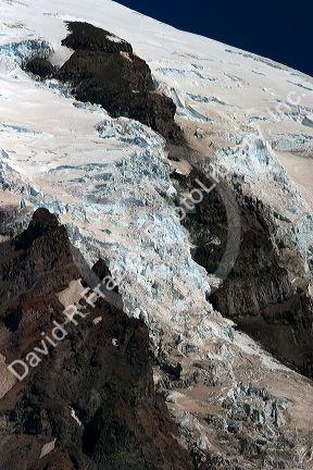 Glacier fields on Mt. Rainier in Mt. Rainier National Park, Washington.