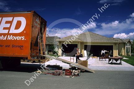 A moving truck being unloaded in Boise, Idaho.