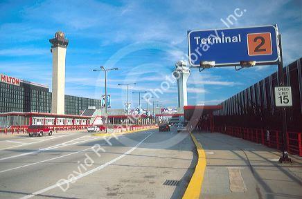 Control tower and terminal at O'Hare airport in Chicago.