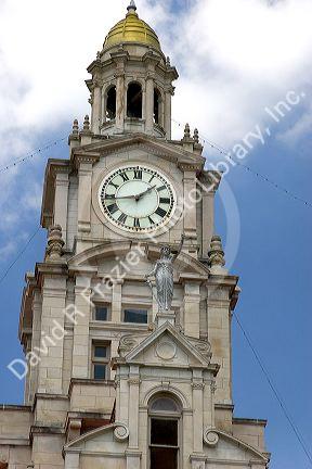 The clock tower atop of the courthouse in Adel, Iowa.