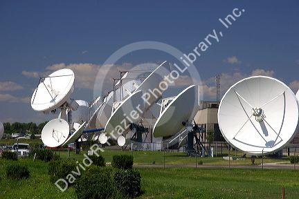 Modern satellite ground receiver antenna dishes at Cheyenne, Wyoming.