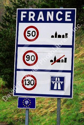 Speed limit signs at the French, Italian border.