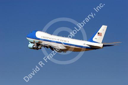 Air Force One taking off from the Boise Airport, Boise, Idaho.