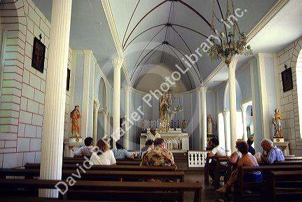 The interior of St. Philomena Catholic Church on the island of Molokai, Hawaii.