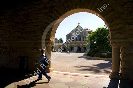 Arched portico of the Main Quadrangle at the campus at Stanford University in Palo Alto, California.