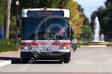 A bus on the campus at Stanford University in Palo Alto, California.