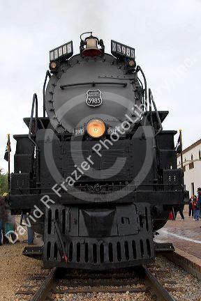 Close view of historic Challenger locomotive steam engine.