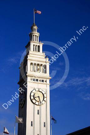 Clock tower on the Ferry Building in San Francisco, California.