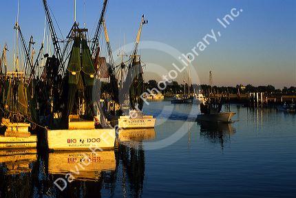 Shrimp boats at sunset in McClellanville, South Carolina.