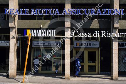 The exterior of Bank in Chivasso, Italy.