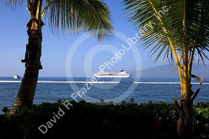 Norwegian Wind cruise ship off the island of Maui, Hawaii.