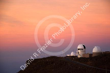 Observatory atop Mount Haleakala at sunrise on the island of Maui, Hawaii.