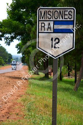 Route sign sign along the highway in Argentina.