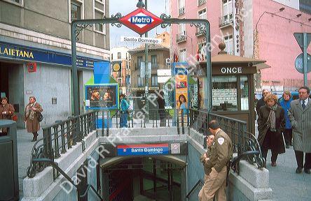Entrance to the Metro subway in Madrid, Spain.