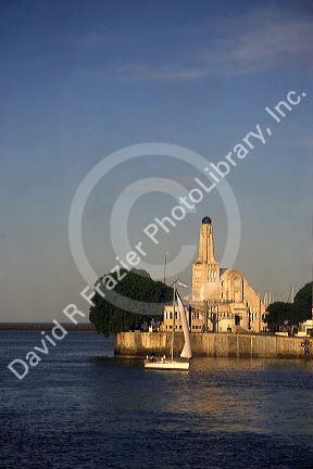 Sailboat at the entrance to the port of Buenos Aires, Argentina.