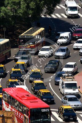 Traffic on 9th of July Avenue in Buenos Aires, Argentina.