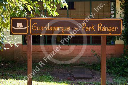 A park ranger sign in Iguazu Falls, Argentina.