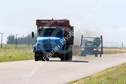 Trucks on the highway in Argentina.