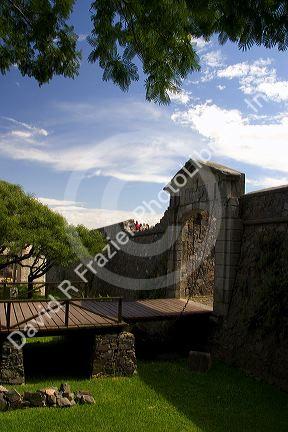 Drawbridge at historic fort in Colonia, Uraguay.