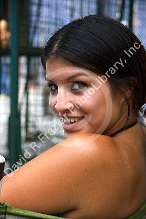 Argentine woman in the La Boca area of Buenos Aires, Argentina. (model released)