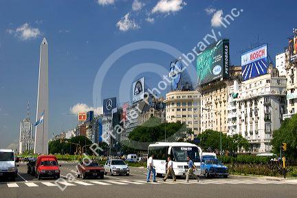 Traffic on 9th of July Avenue in Buenos Aires, Argentina.