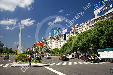 Traffic on 9th of July Avenue in Buenos Aires, Argentina.