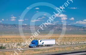 Tractor-trailer truck on I-40 near Golden Shores, Arizona.