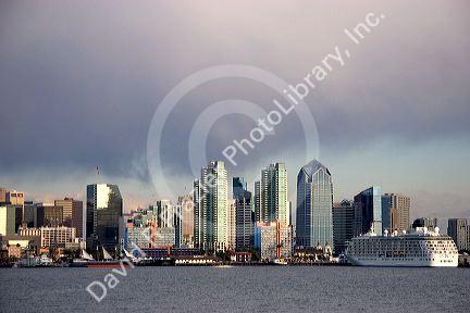 San Diego cityscape and cruise ship, California.