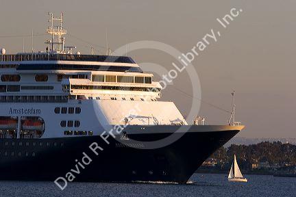 Cruise ship Amsterdam and sail boat in San Diego, California.