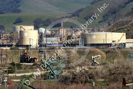 Oil wells and tanks at the San Ardo field along US 101, California.