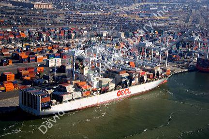 Container ships and cranes at the Port of Oakland, in the bay area of California.