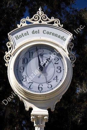 A clock at the Hotel del Coronado on Coronado Island near San Diego, California.