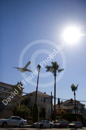 Boeing 717 airplane landing at San Diego, California.