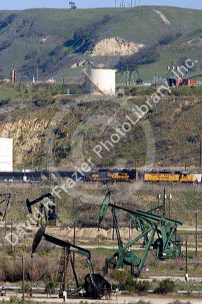 Oil wells and tanks at the San Ardo field along US 101, California.