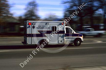 Ada County Paramedics ambulance in motion in Boise, Idaho.
